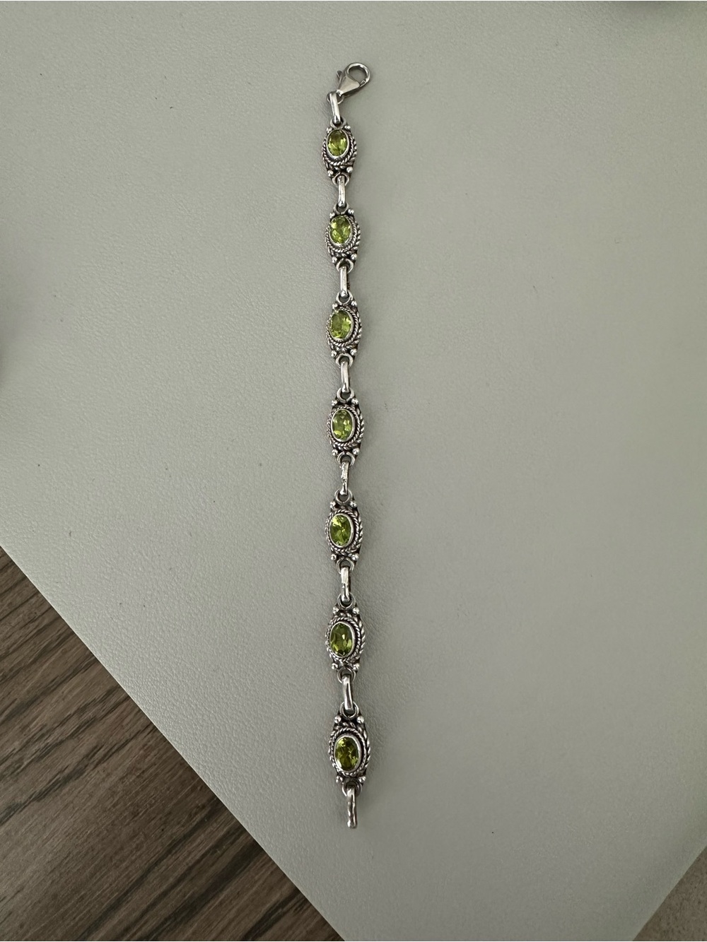 Sterling Silver Peridot Link Bracelet - Green Gemstone
